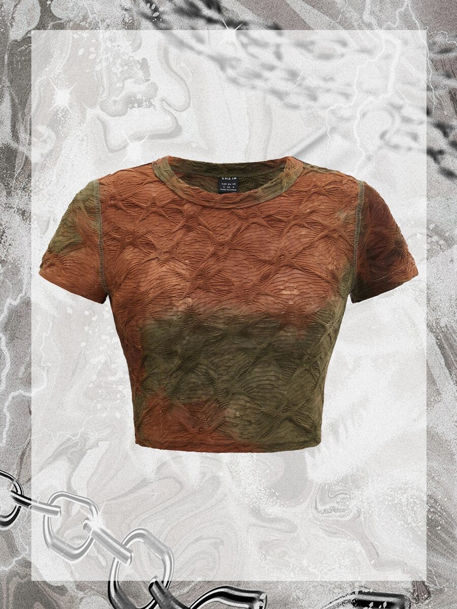 SHEIN ICON Tie Dye Top-stitching Textured Crop Tee