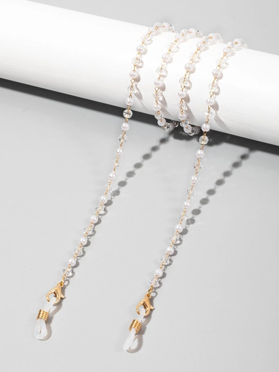 1 pieza Cadena para gafas decorativa de cuentas de acrílico transparente, correa para gafas, soporte para gafas de sol, accesorios para gafas para mujeres, que también se puede usar como cuerda colgante para mascarillas
