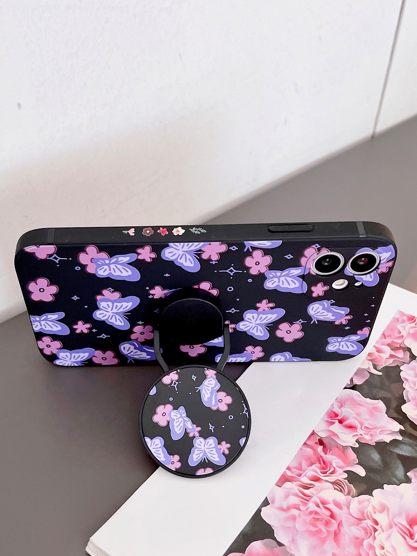 Butterfly & Flower Painted Phone Case With StandOut Phone Grip