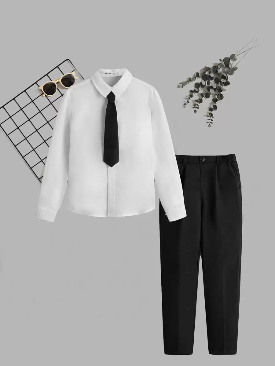 SHEIN Casual Eenkleurig Tweedelige jongen outfit Zak Voorpand met Knoopjes