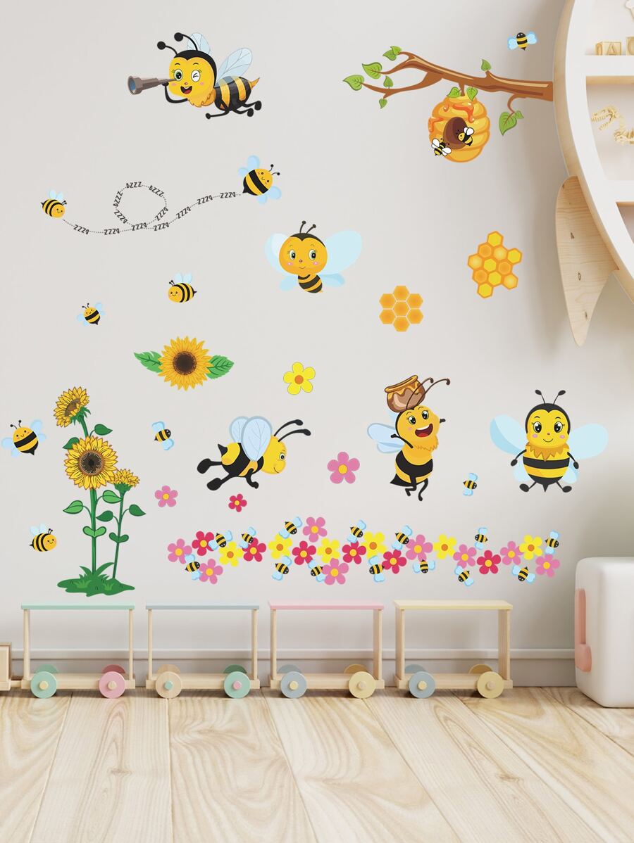 1pc Bee Pattern Wall Sticker, Stickers, Wall Decal, Vinly Decal For Home Decorations, Spring Decoration Items Refresh Your Home, Rama Decoration Stickers Gifts Birthday Graduation