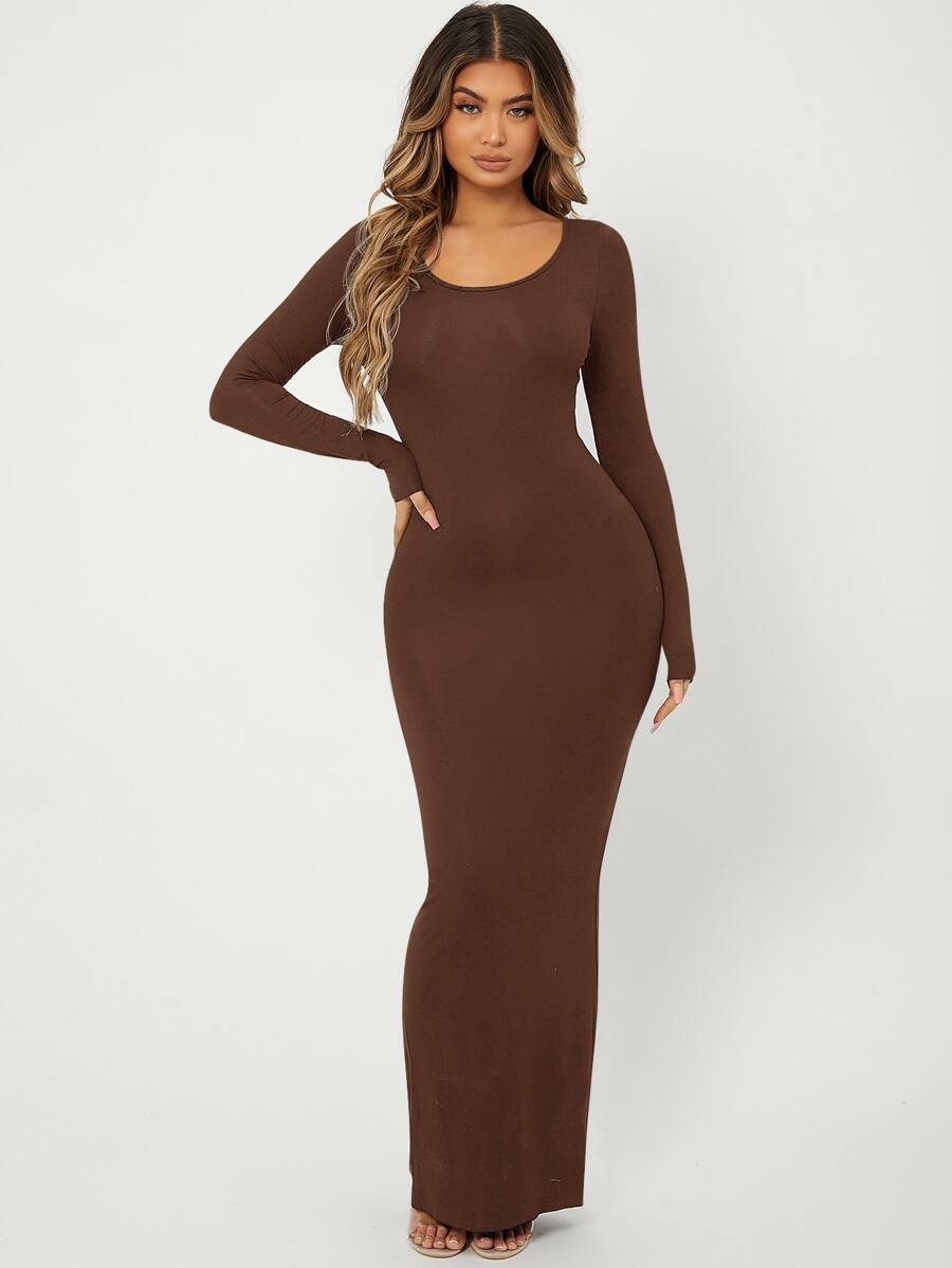 SHEIN SXY Solid Maxi Bodycon Dress