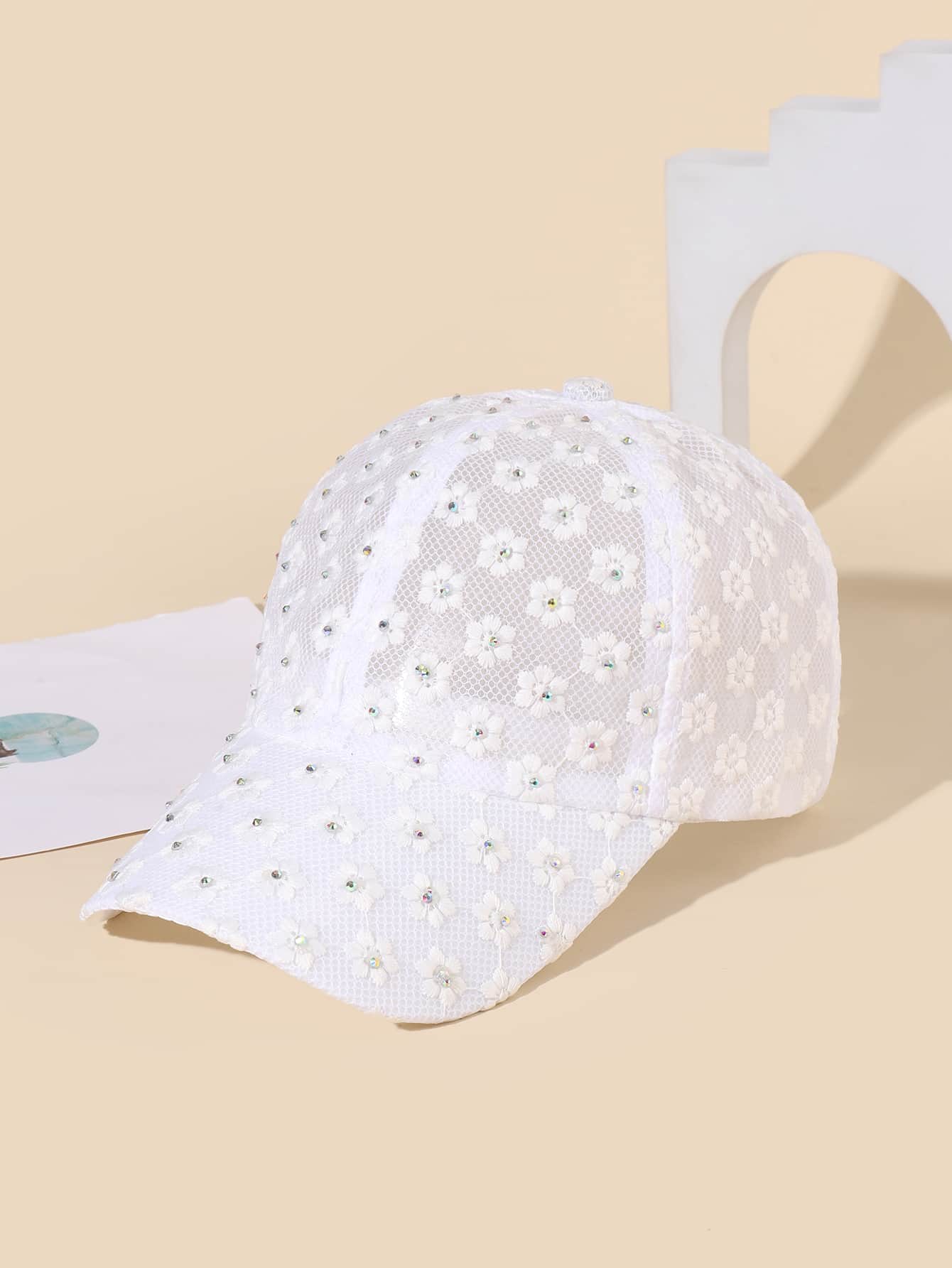 1 Pieza Elegante Gorro De Béisbol Con Diseño Floral Bordado Y Decoraciones De Pedrería Para Mujer, Estilo Bohemio