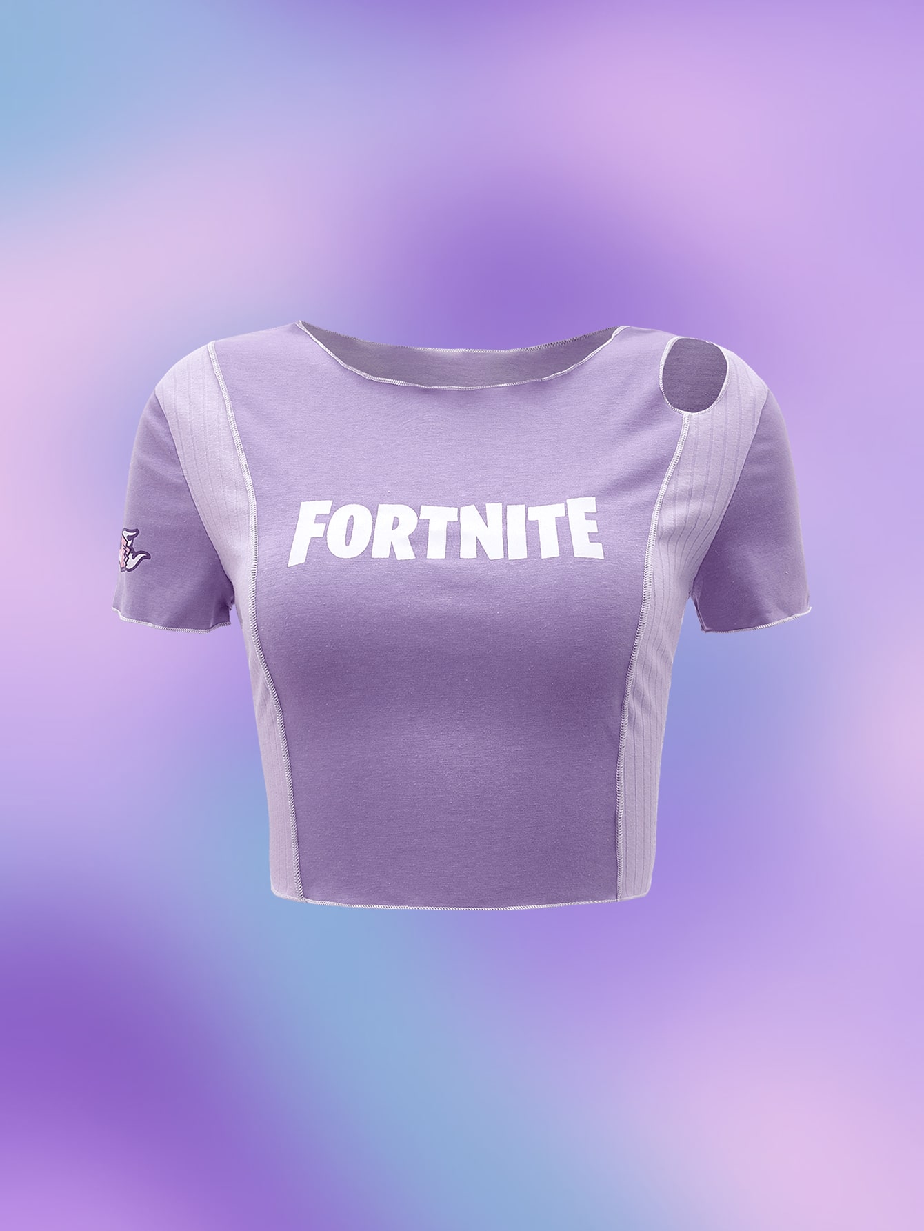 ROMWE X Fortnite Stitching Trim Letter Graphic Cut Out Tee