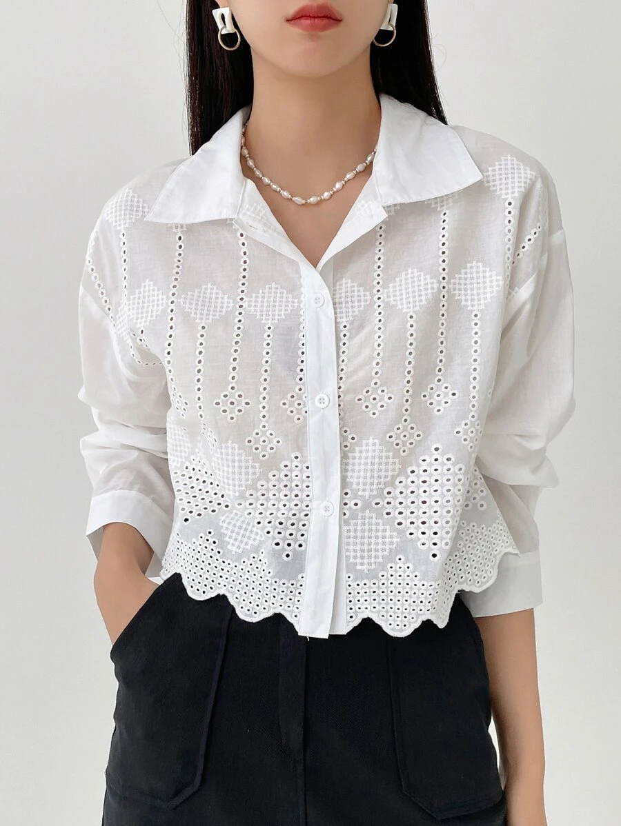 DAZY Chemise À Bordure En Dentelle Brodée Œillet