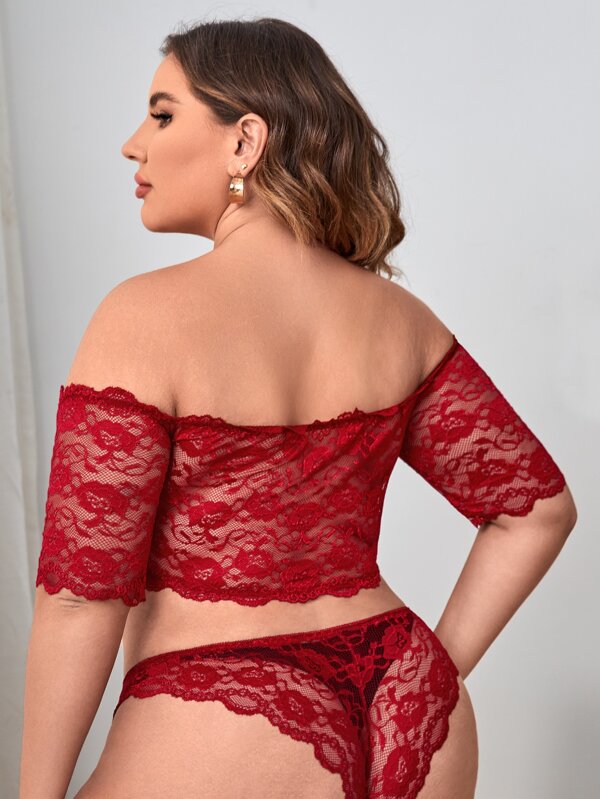 Plus Off Shoulder Lace Lingerie Set Shein Usa