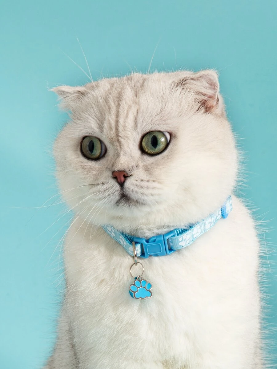 1 Pieza Collar De Mascota Con Colgante Con Diseño De Huella, Adecuado Para Que Los Gatos Y Perros Pequeños Lo Usen Y Caminen Con Correa
