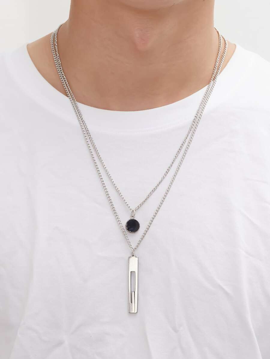 Fashionable and Popular 2pcs Men Round & Geometric Pendant Necklace Alloy for Jewelry Gift and for a Stylish Look