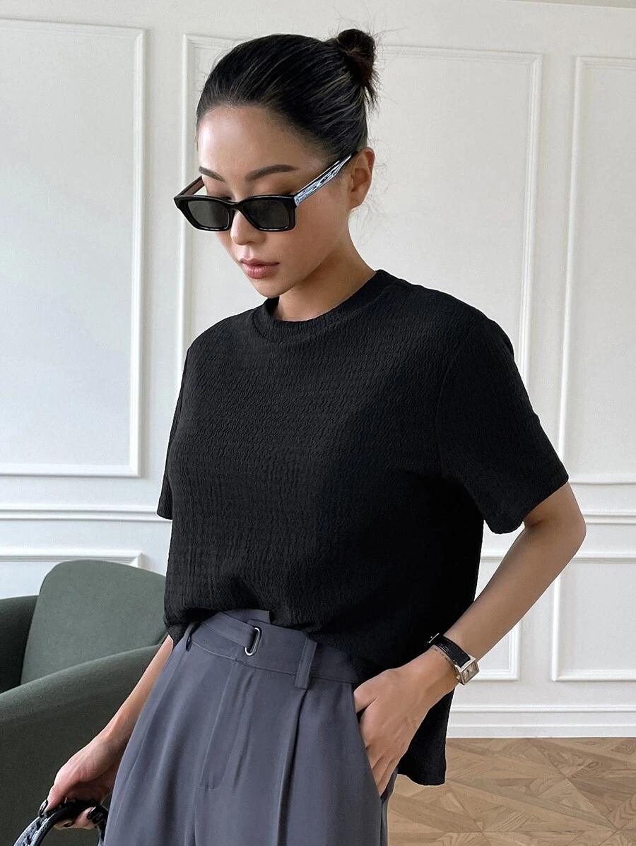 DAZY Solid Mock Neck Tee