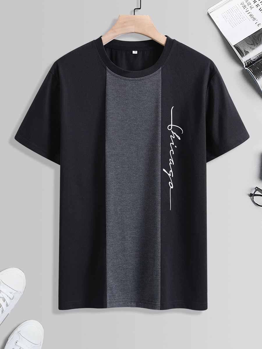 Manfinity uomo Maglietta con grafica lettera color block