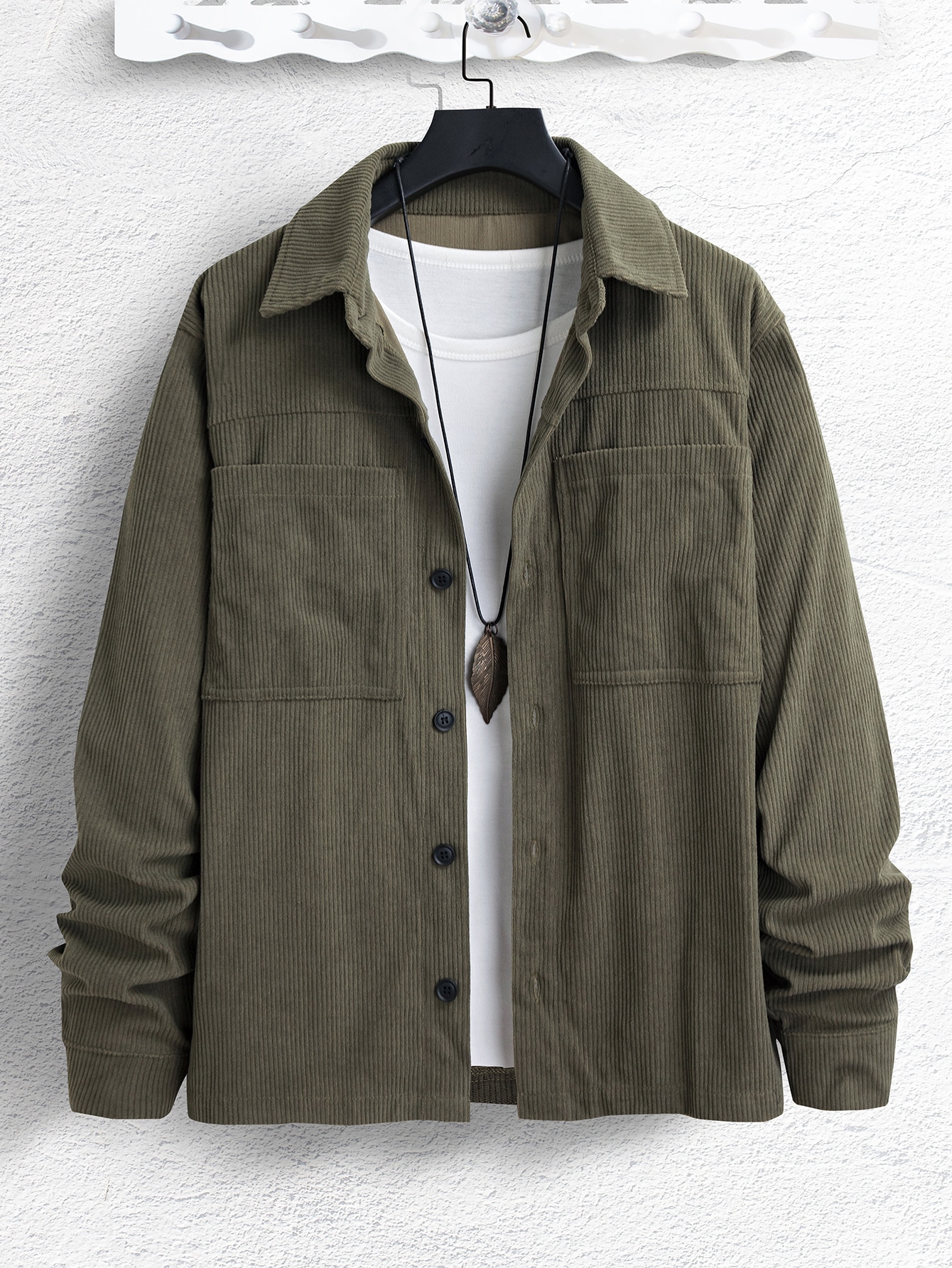 Men 1pc Pocket Patched Corduroy Jacket