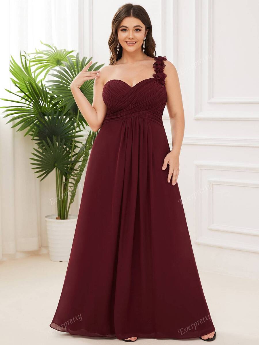 EVER-PRETTY Plus One Shoulder Pleated Chiffon Prom Dress