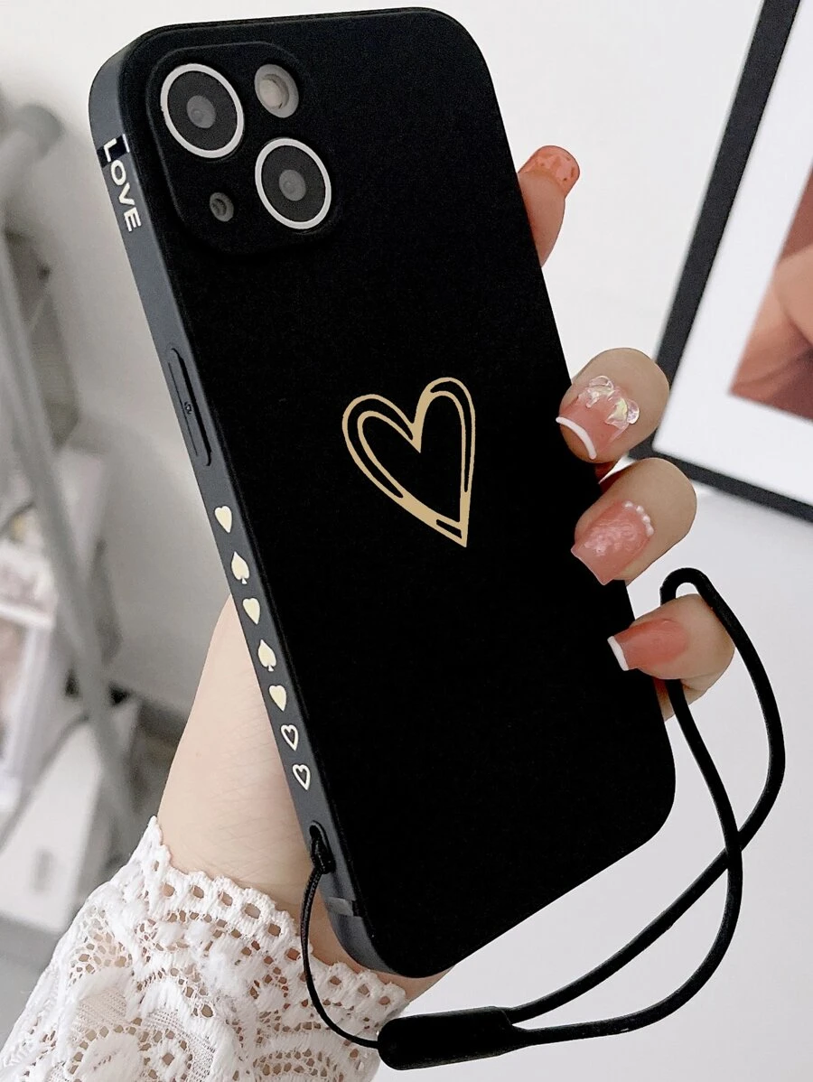 Coque de téléphone portable avec motif cœur avec lanière