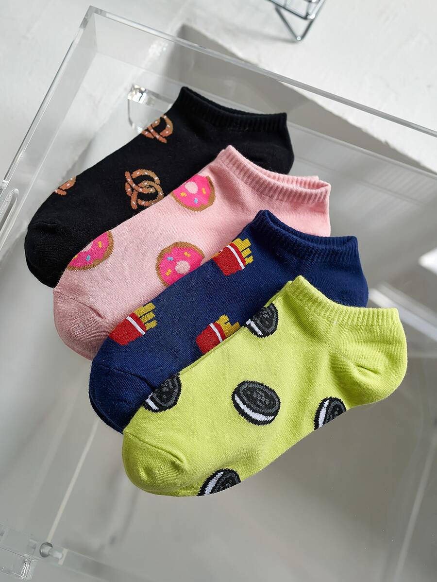 4 pares Calcetines tobilleros con estampado de postre