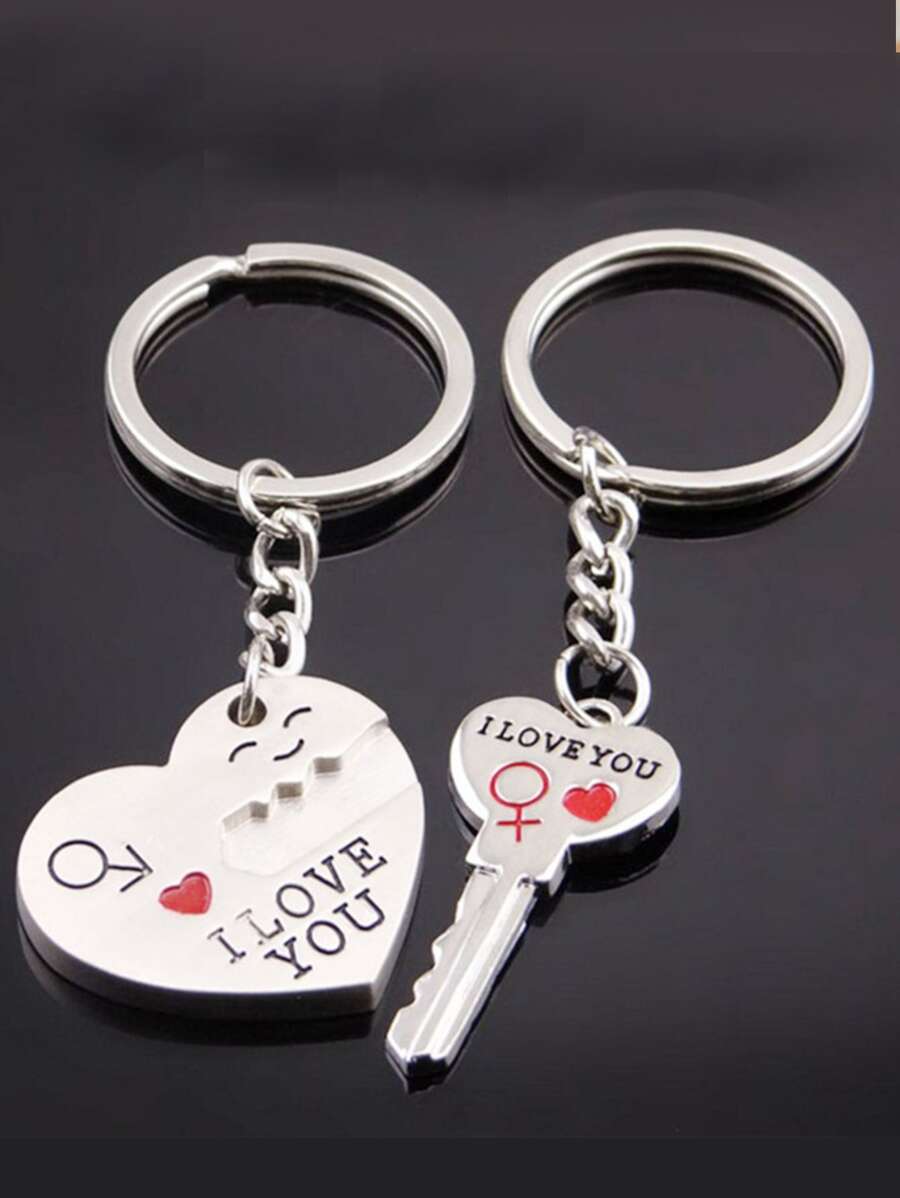 2 pièces Porte-clés couple avec slogan, charm en forme de clé et de serrure. Accessoires de voiture, de sac pour la Saint-Valentin, école
