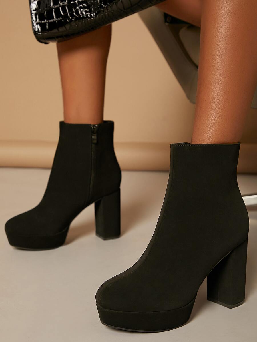 SHUZIA Women Shoes Classic Bootie Inner Zipper Round Toe Platform Block Heel Platform Bootie PU Black Bootie Summer Shoes Spring Shoes Spring Break Easter