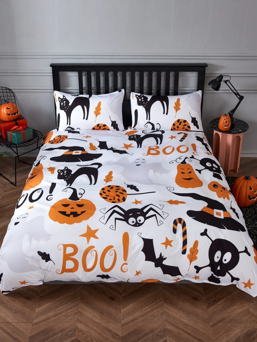 Ensemble de housse de couette (sans bourre) halloween à imprimé citrouille et animal