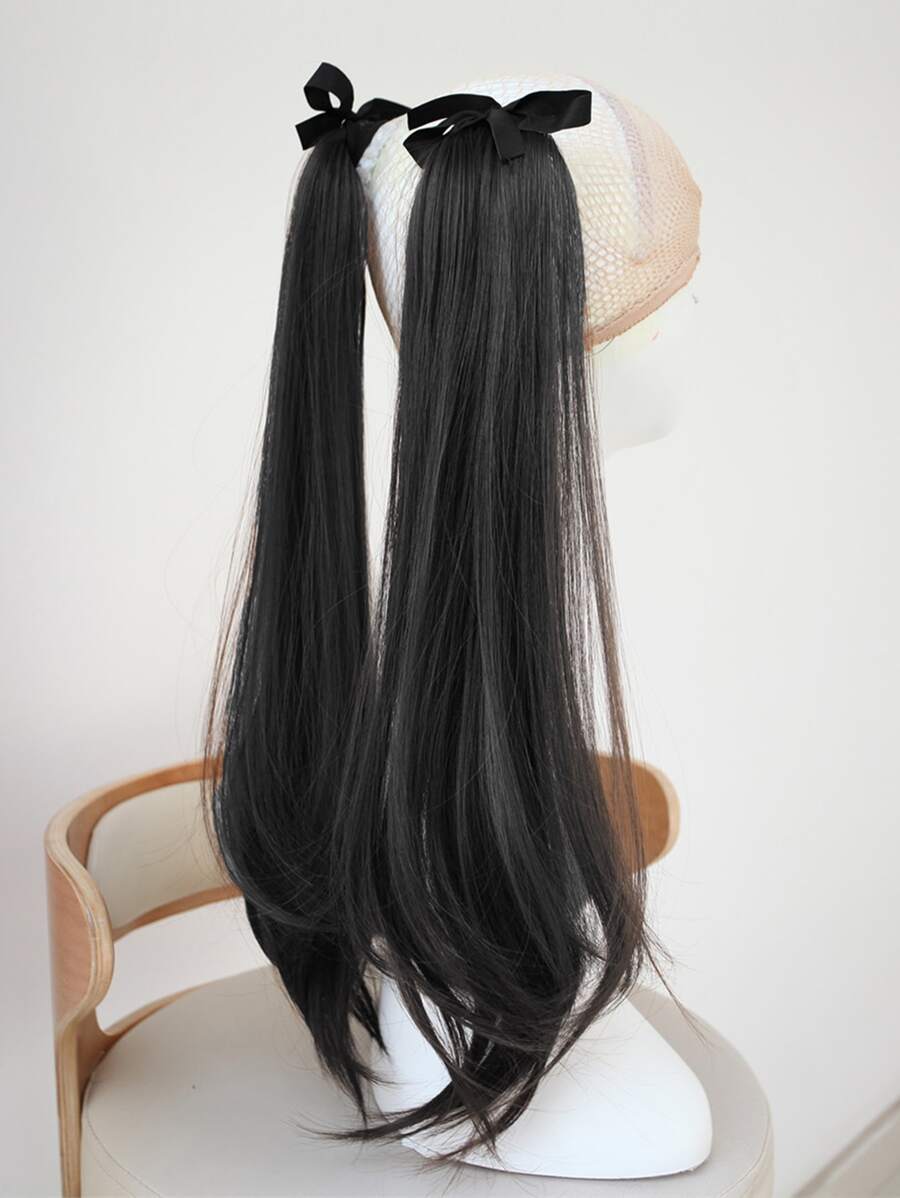 2 pezzi Extension per capelli lungo dritto coda di cavallo sintetico