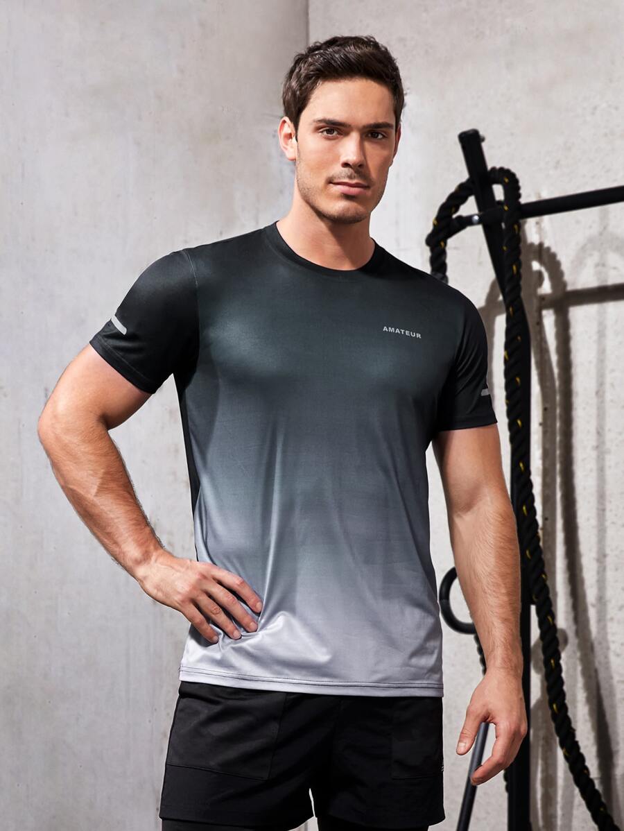 Manfinity Sport Corelite Camiseta deportiva estilo novio con degradado y gráfico de letras Tops para ejercicio