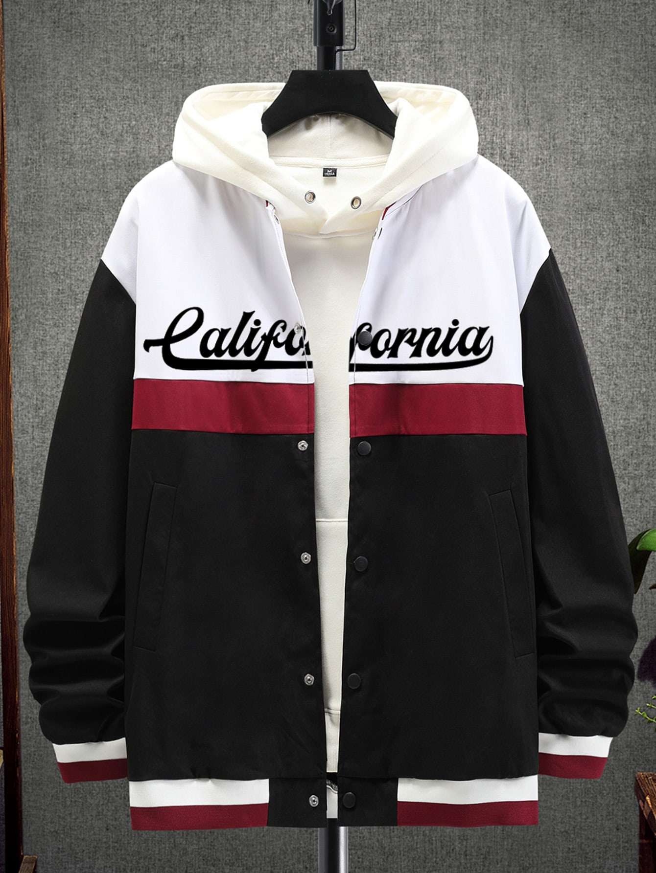 Men Letter Graphic Colorblock Drop Shoulder Bomber Jacket Without Hoodie