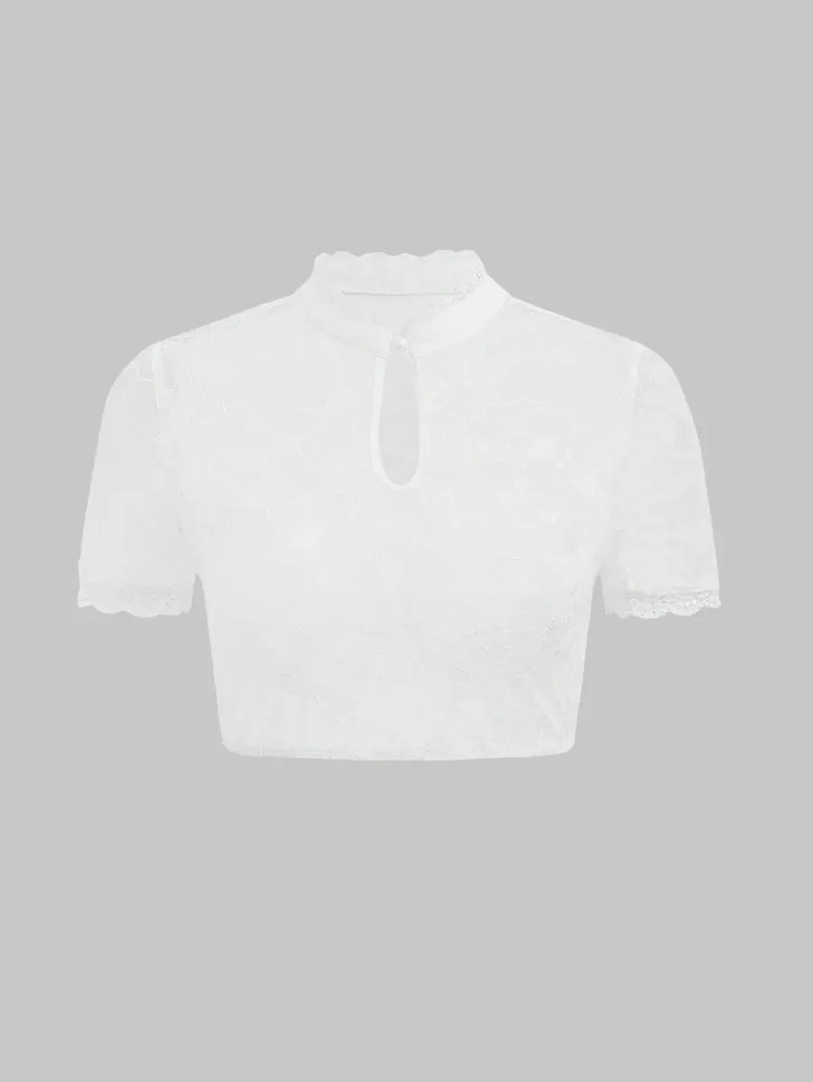 SHEINNeu Top corto pizzo a contrasto scollo con apertura