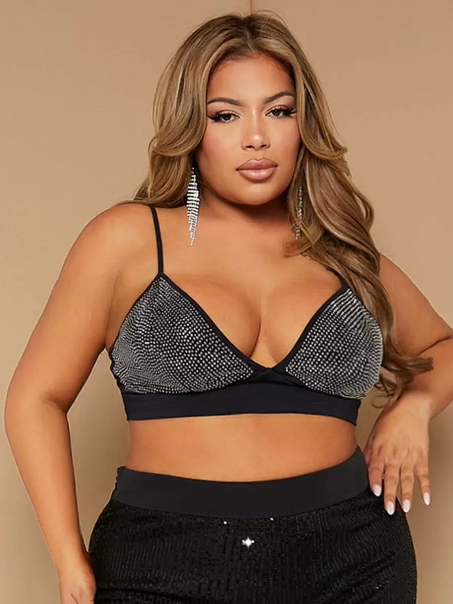SHEIN SXY Plus Rhinestone Beaded Crop Cami Top