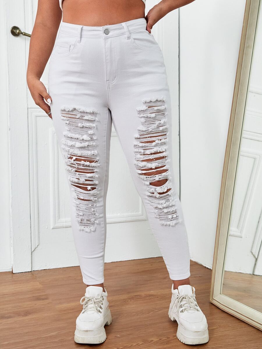SHEIN Essnce Plus Ripped Skinny Jeans