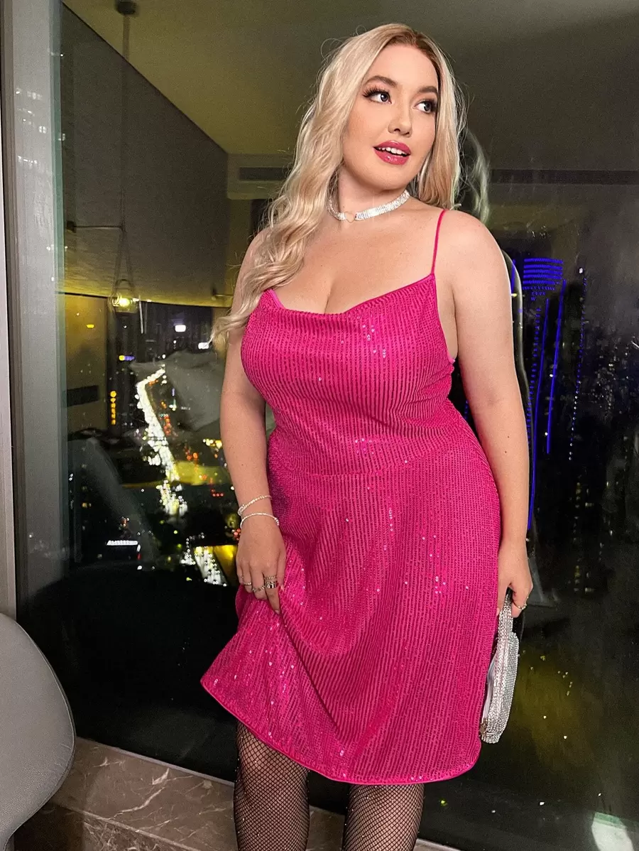 SHEIN Plus Crisscross Backless Sequin Cami Dress