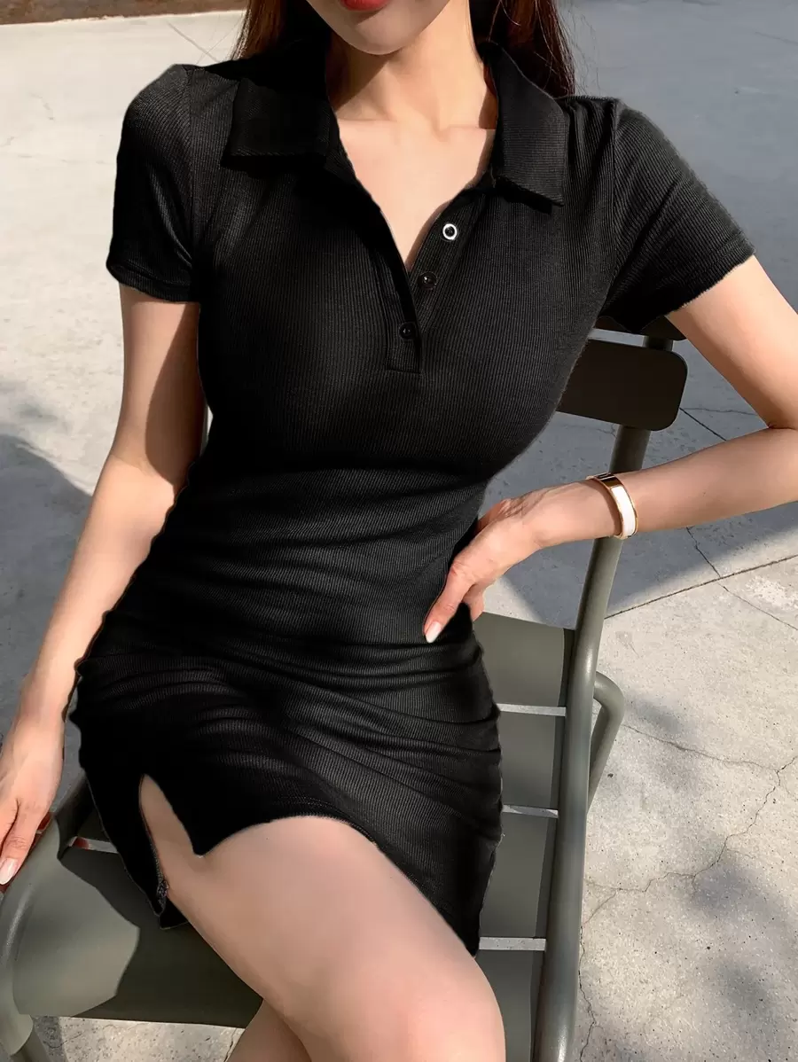 DAZY Polo Neck Split Hem Dress Sundress