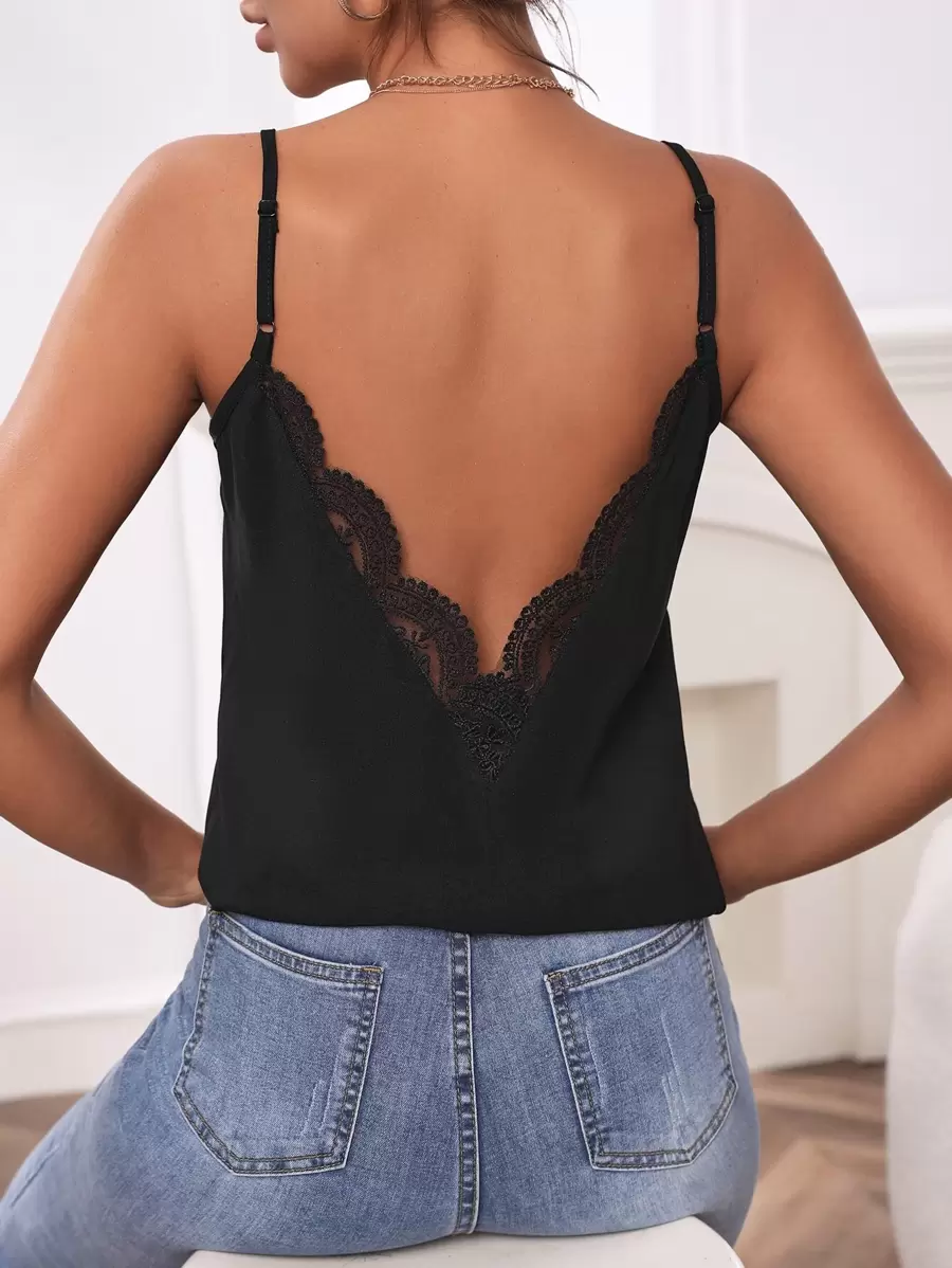 SHEIN Frenchy Sexy Eenkleurig Tanktop & hemd Zonder rug Contract kant