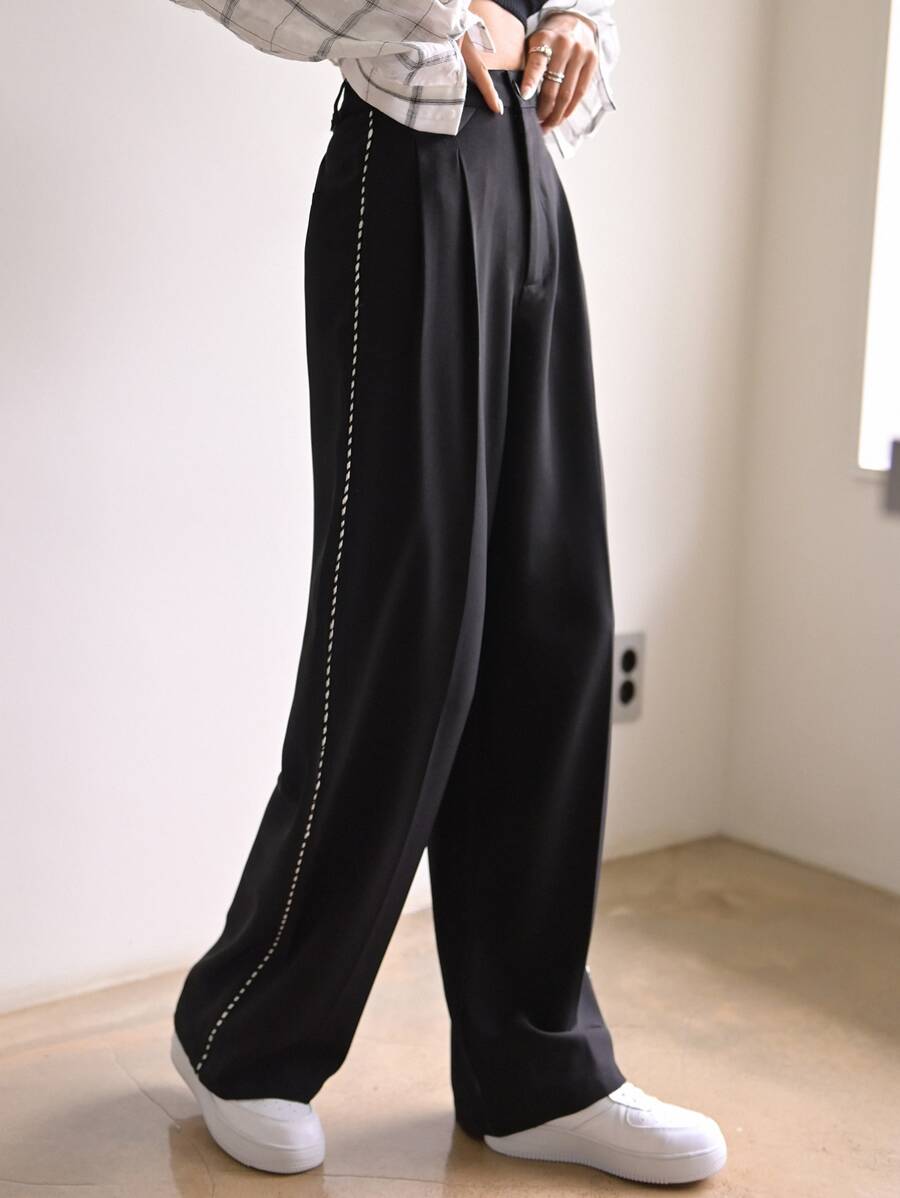 DAZY High Waist Tape Side Straight Leg Tailored Pants