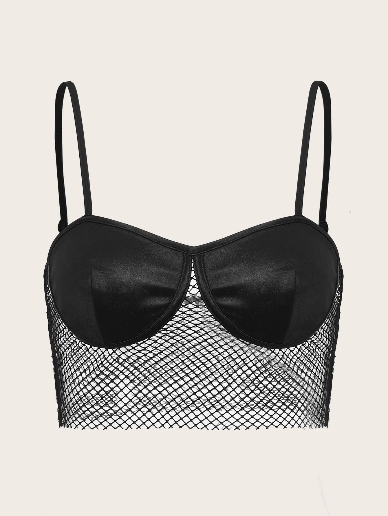 SHEIN ICON Contrast Mesh Satin Cami Top