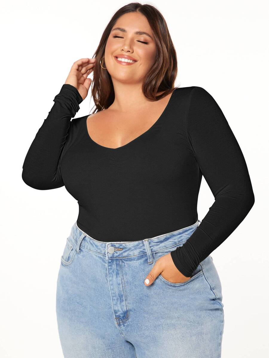 SHEIN BASICS Camiseta unicolor forma ajustada