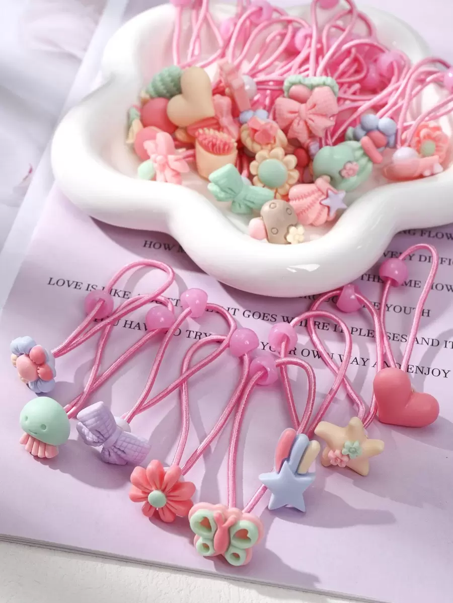 20 piezas Surtido de estilo de accesorios para el cabello de niñas con flores, mariposas y animales de dibujos animados de resina