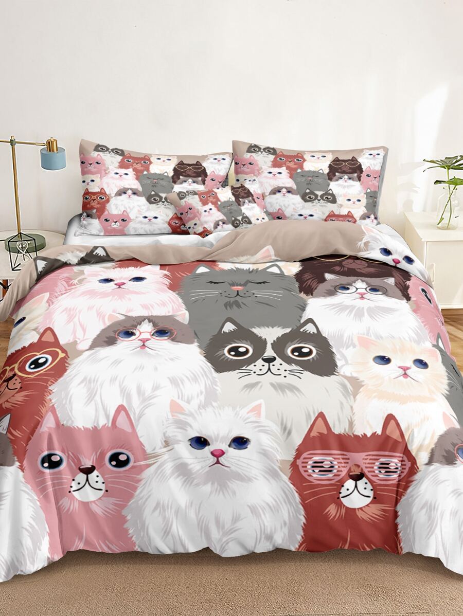 Cat Pattern Duvet Cover Set Without Filler