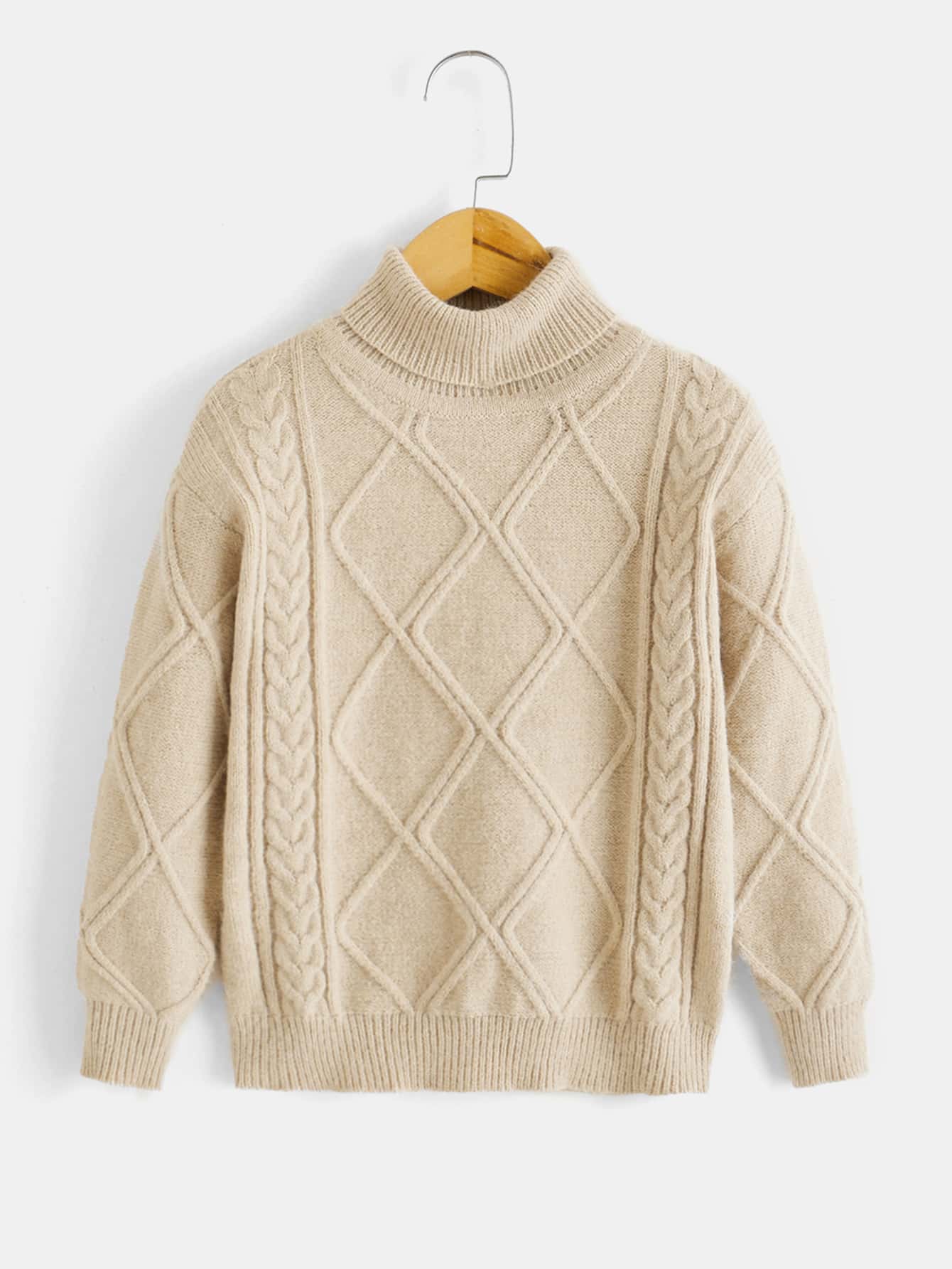 SHEIN Kleine Jungen Drop Shoulder Rollkragenpullover mit Zopfmuster