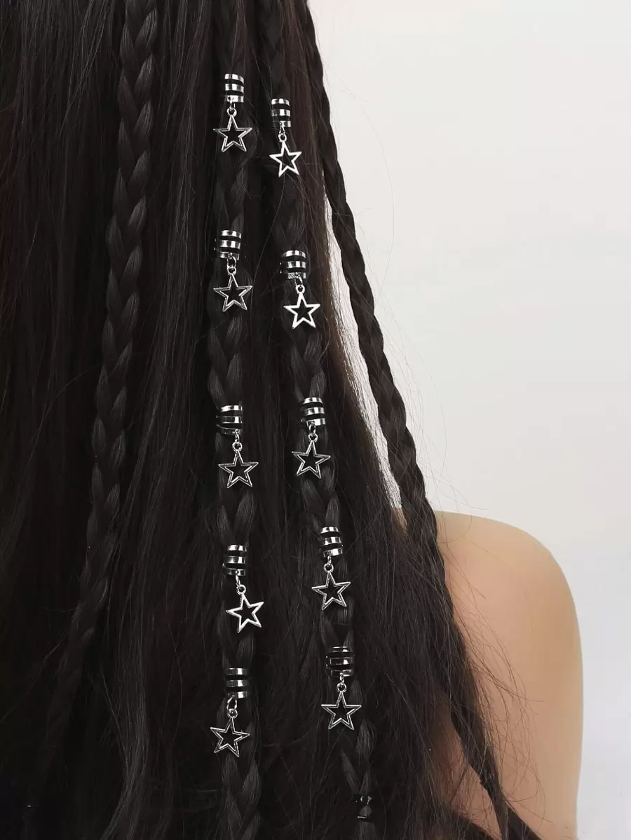 10pcs Star Shape Hair Clips, Metal Hair Accessories, Punk Style, Suitable For Summer, Beach, Festivals, Party, Braids