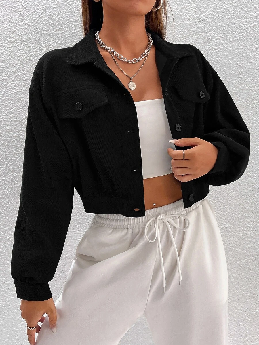 SHEIN PETITE Drop Shoulder Crop Jacket