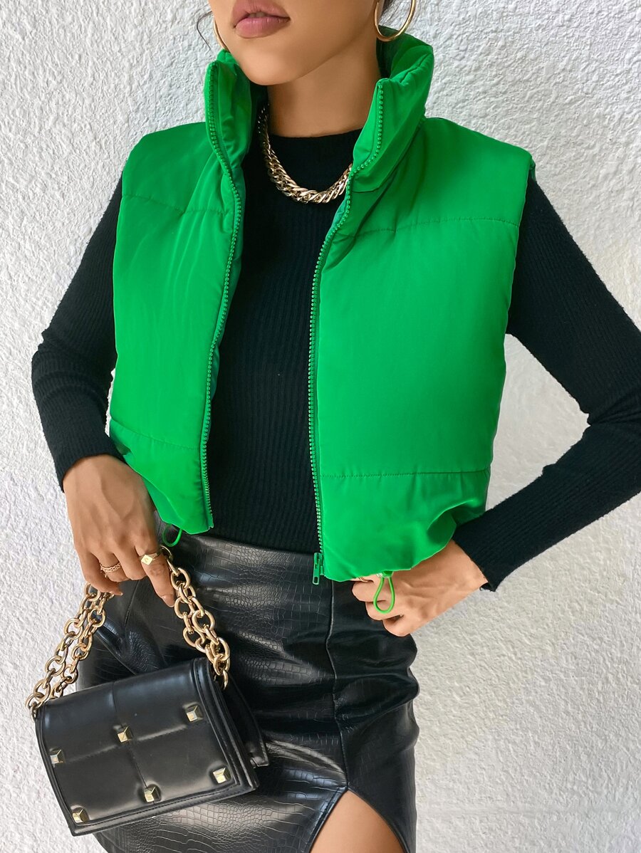 SHEIN Essnce Drawstring Hem Puffer Vest Coat