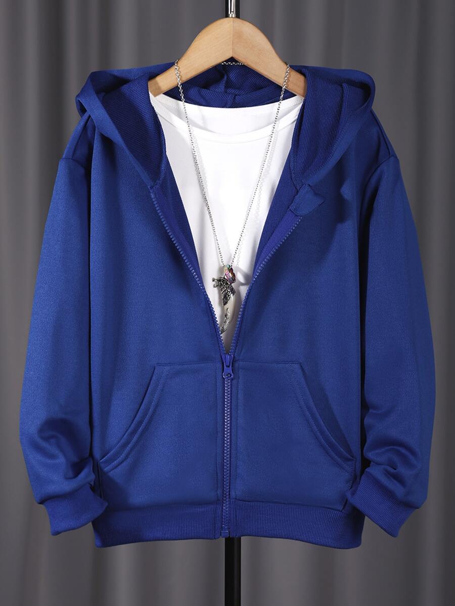 SHEIN Sudadera Con Capucha Con Bolsillo Canguro Y Cremallera Para Chico Preadolescente Sin Camiseta