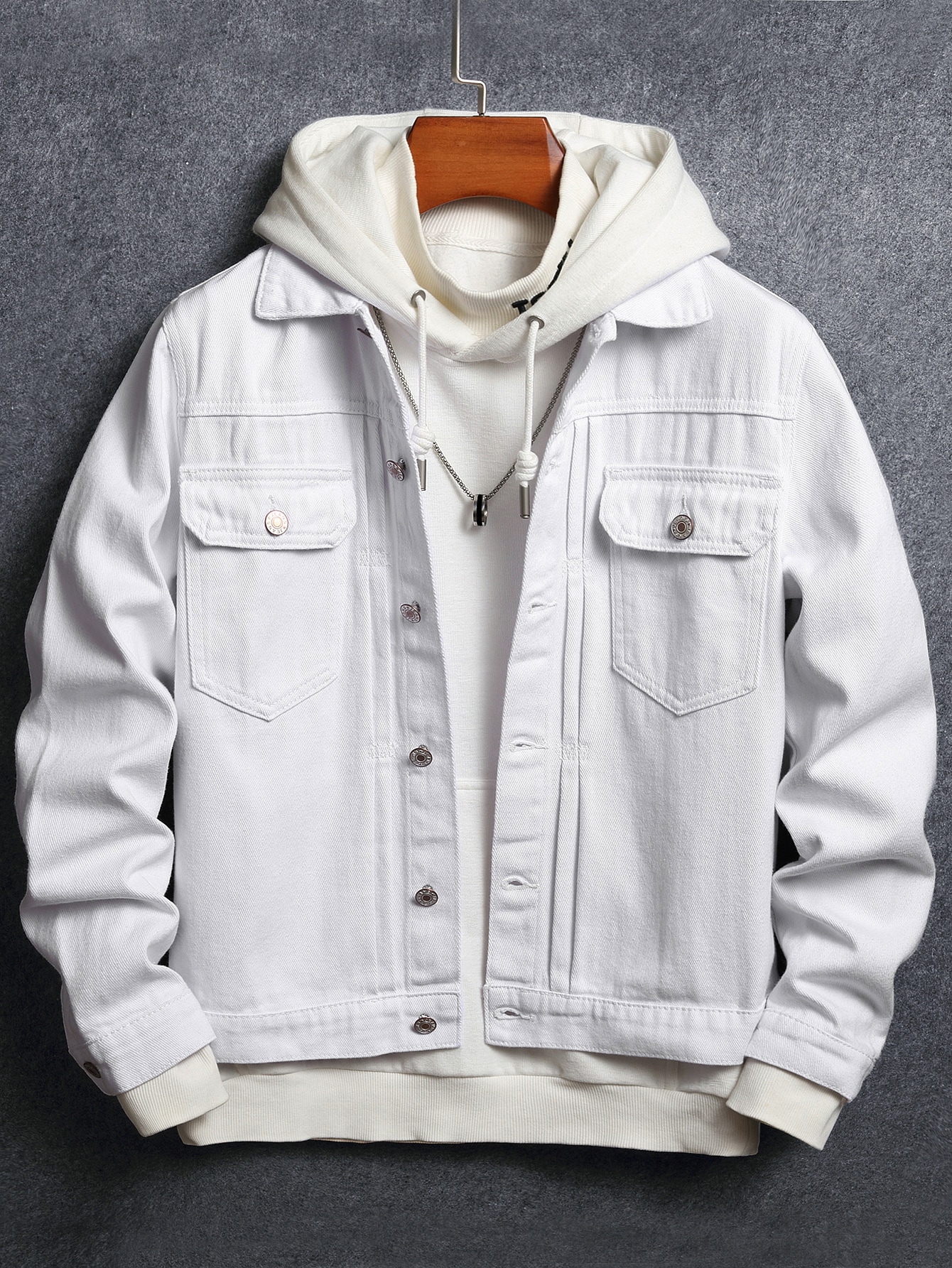 Men Flap Pocket Denim Jacket Without Hoodie