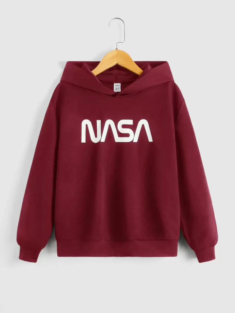 SHEIN Tween Jongen Grafische lettersprint Met kap Hals Sweatshirts