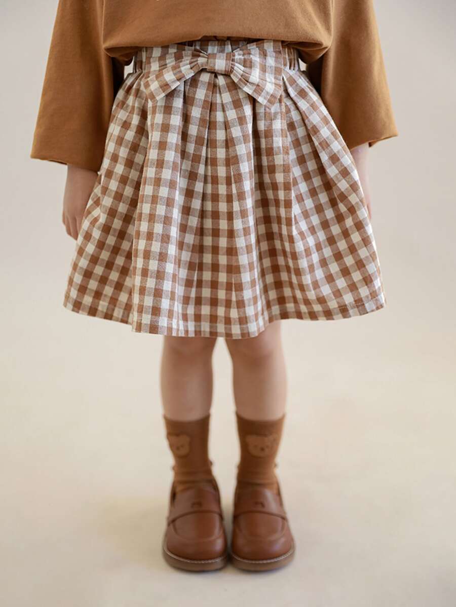 Toddler Girls Gingham Bow Front Flare Skirt