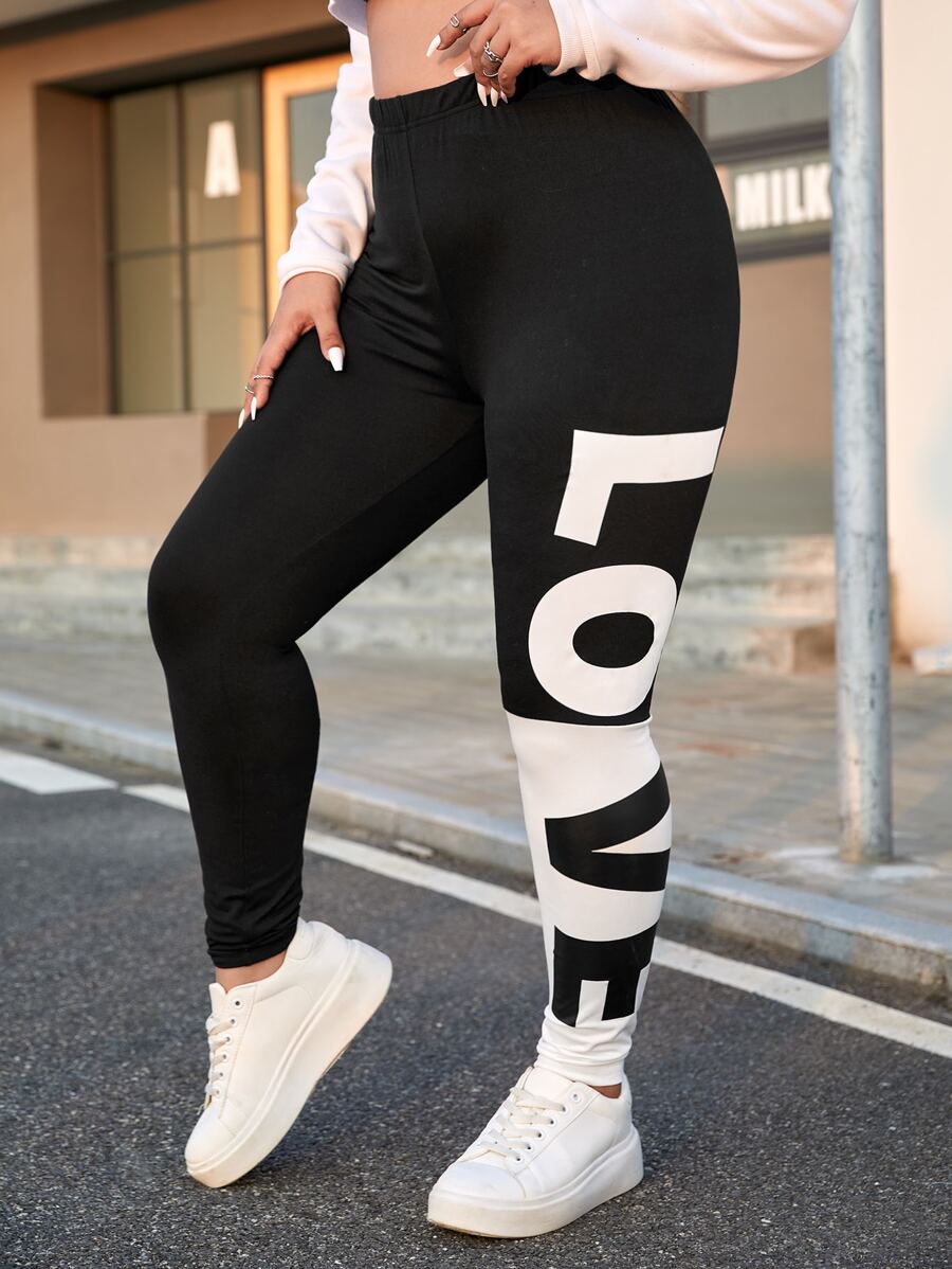 SHEIN EZwear Plus Size Letter Graphic Leggings Legging Academia Leggings Academia Jogger Leggings Leggings
