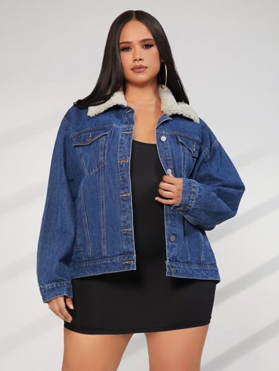 sherpa lined denim jacket womens plus size