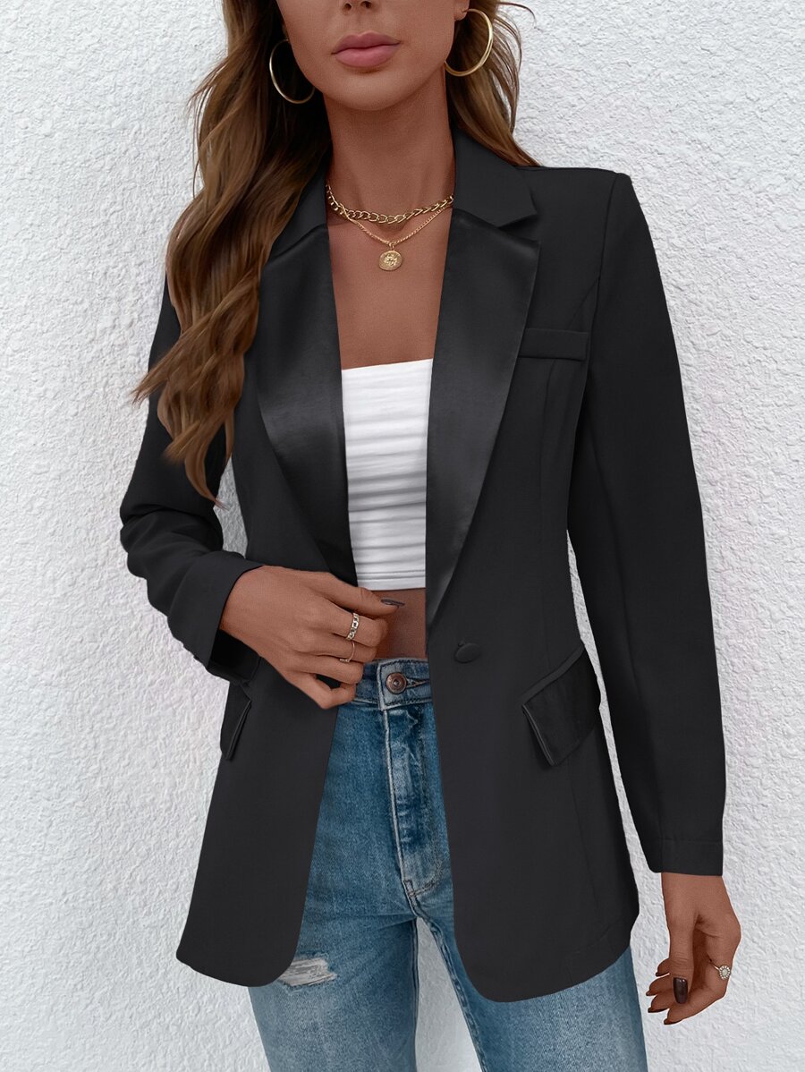 RosyDaze Lapel Neck Single Button Blazer