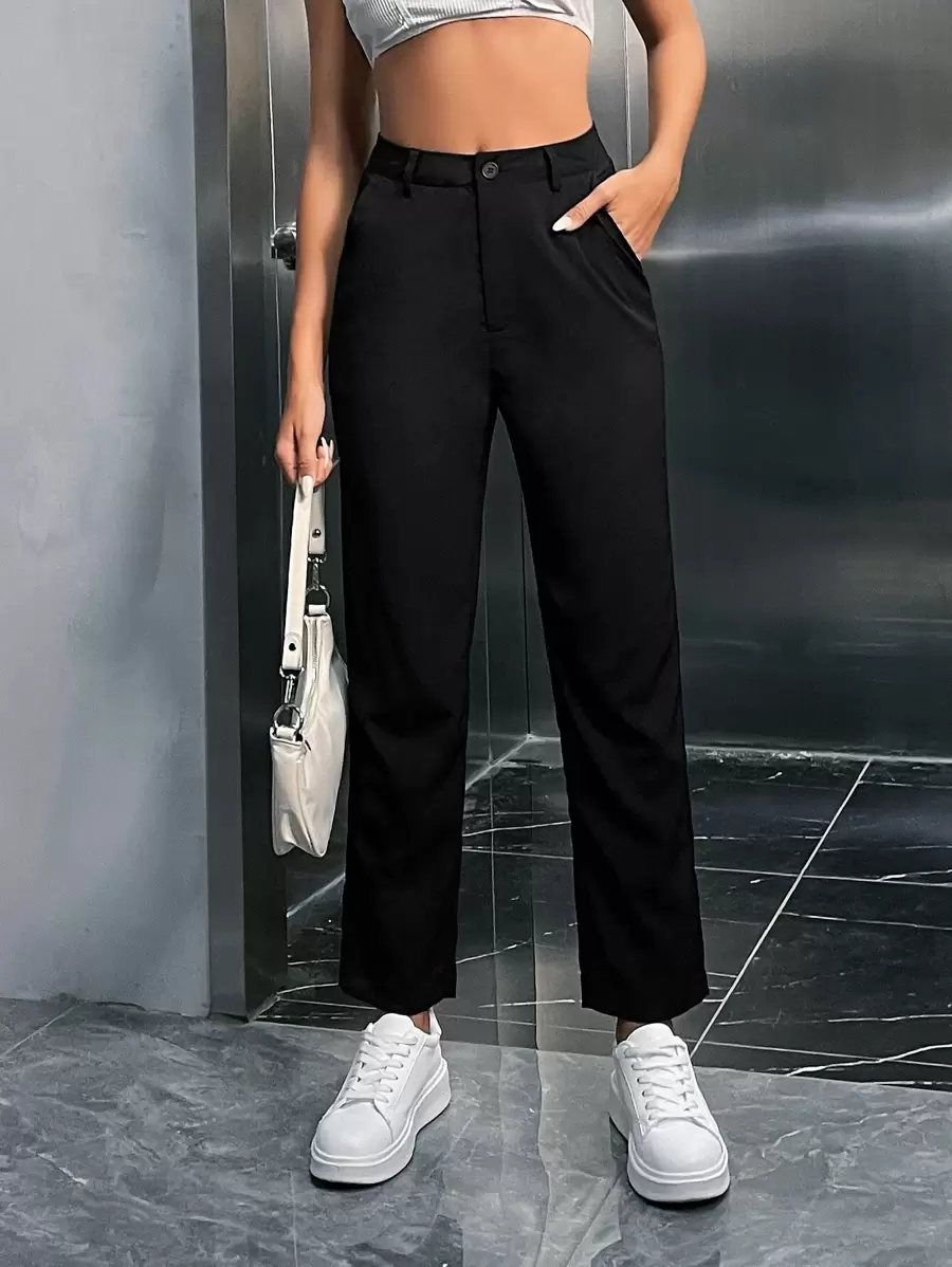 SHEIN EZwear Pantaloni suit tasca inclinata monocolore