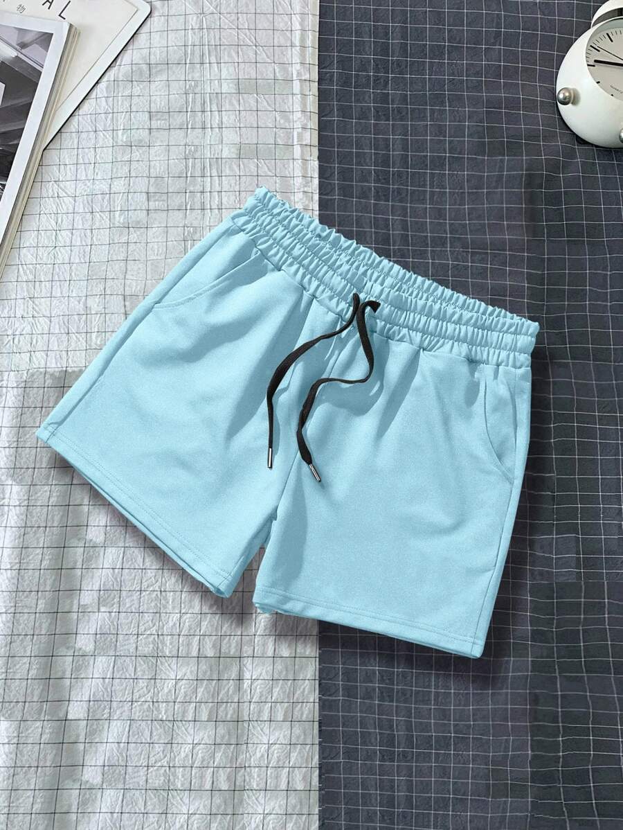 Manfinity Hypemode Men Drawstring Waist Shorts Men Beach Shorts Men Summer Shorts Blue Shorts, Back To School