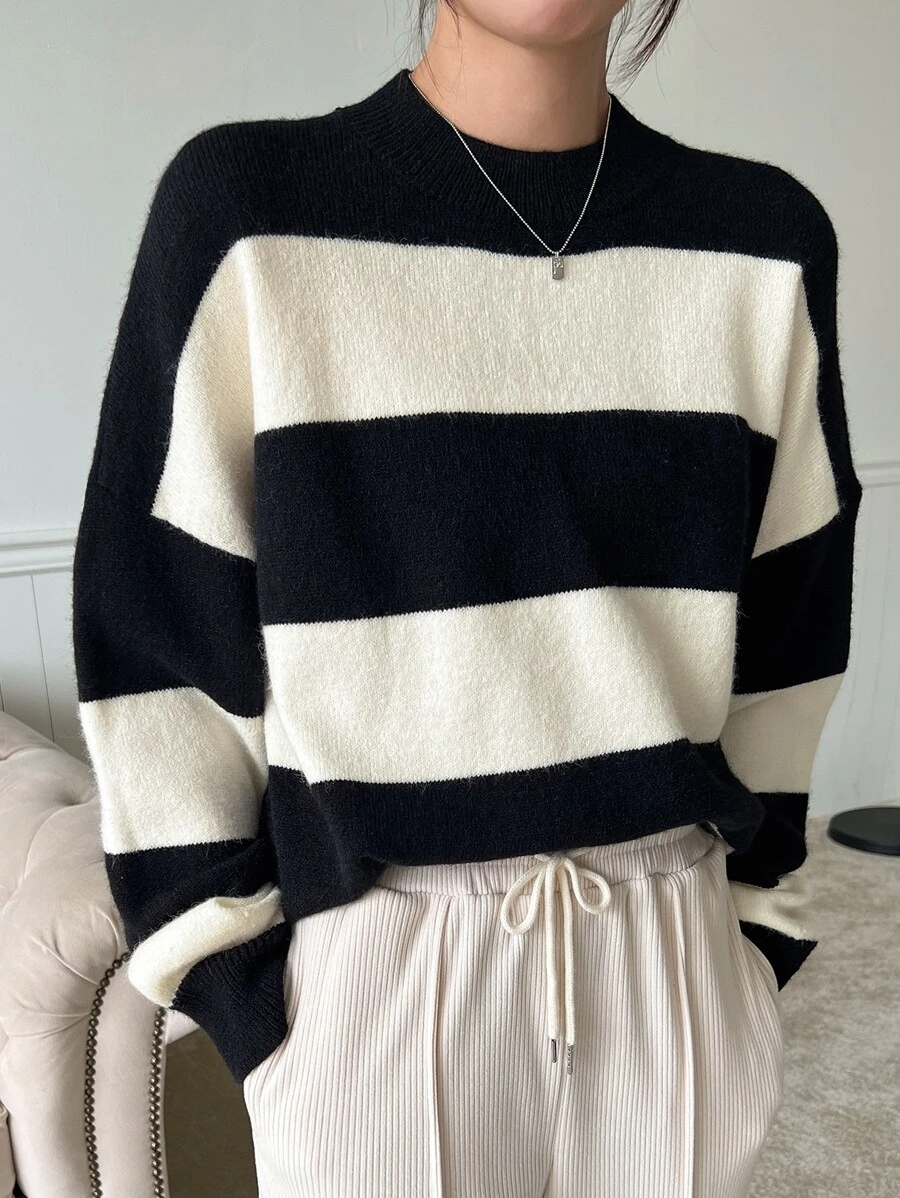 DAZY Two Tone Drop Shoulder Sweater,Fall Women Clothes