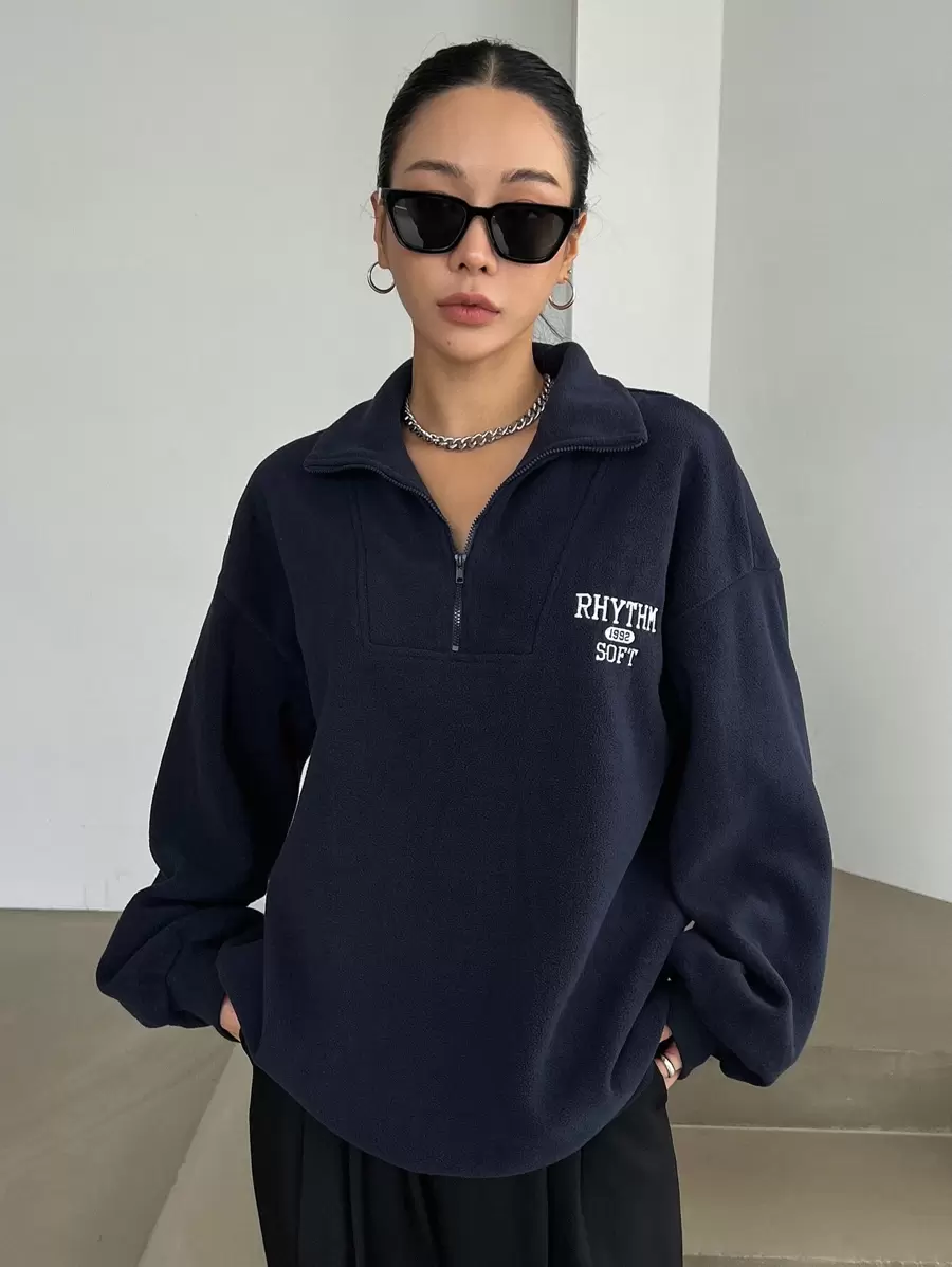 DAZY Sweat-shirt À Demi-zip Épaule Tombante Graphique De Lettre